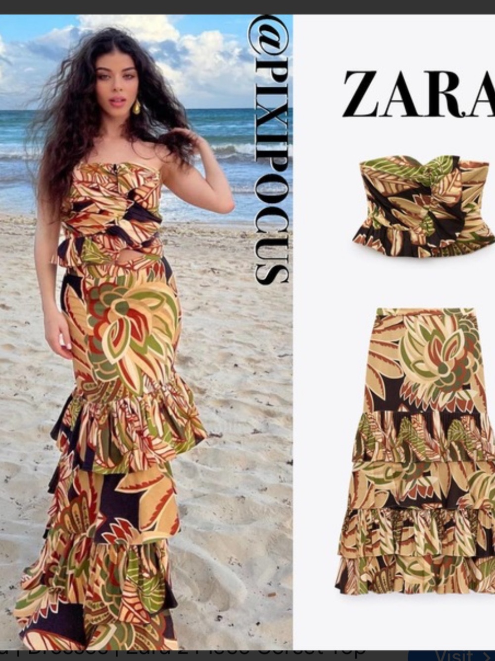 Zara Multicolor Tropical Ruffle Two-Piece Set Size S
